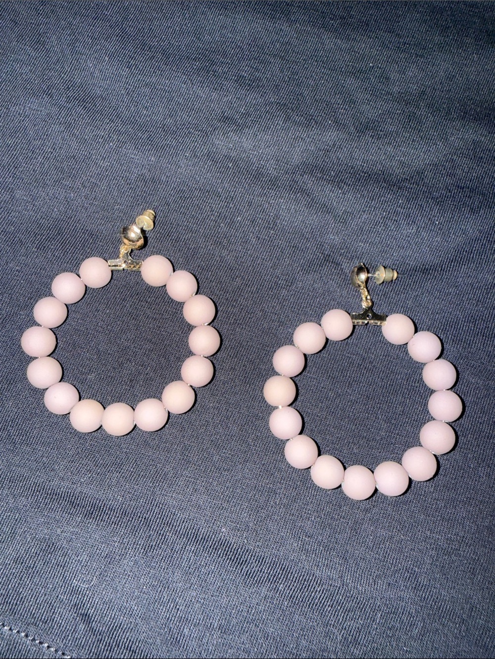 (never worn)Matte Pink/Purple Beaded Hoop Earrings